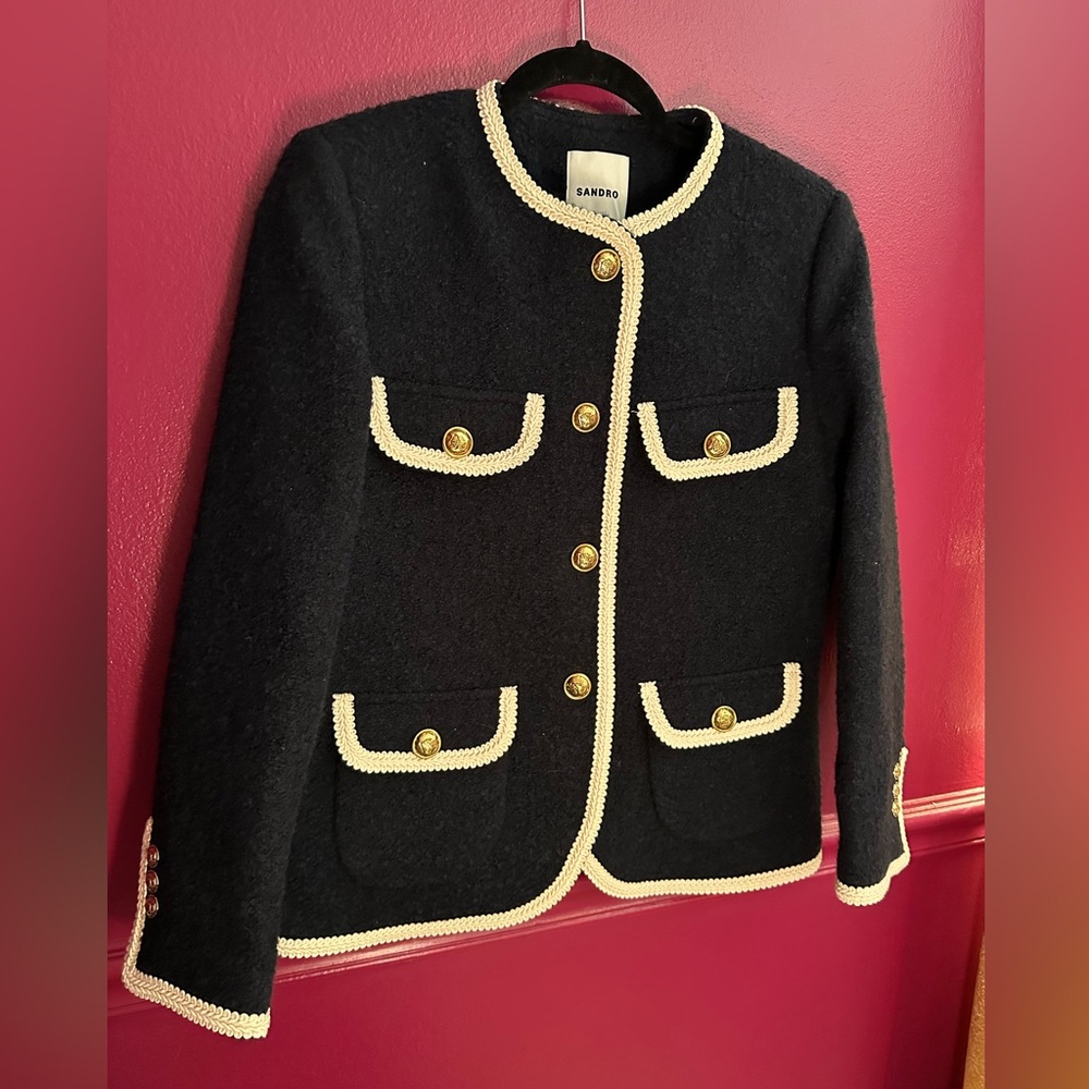 SANDRO Dark blue collarless jacket - image 9